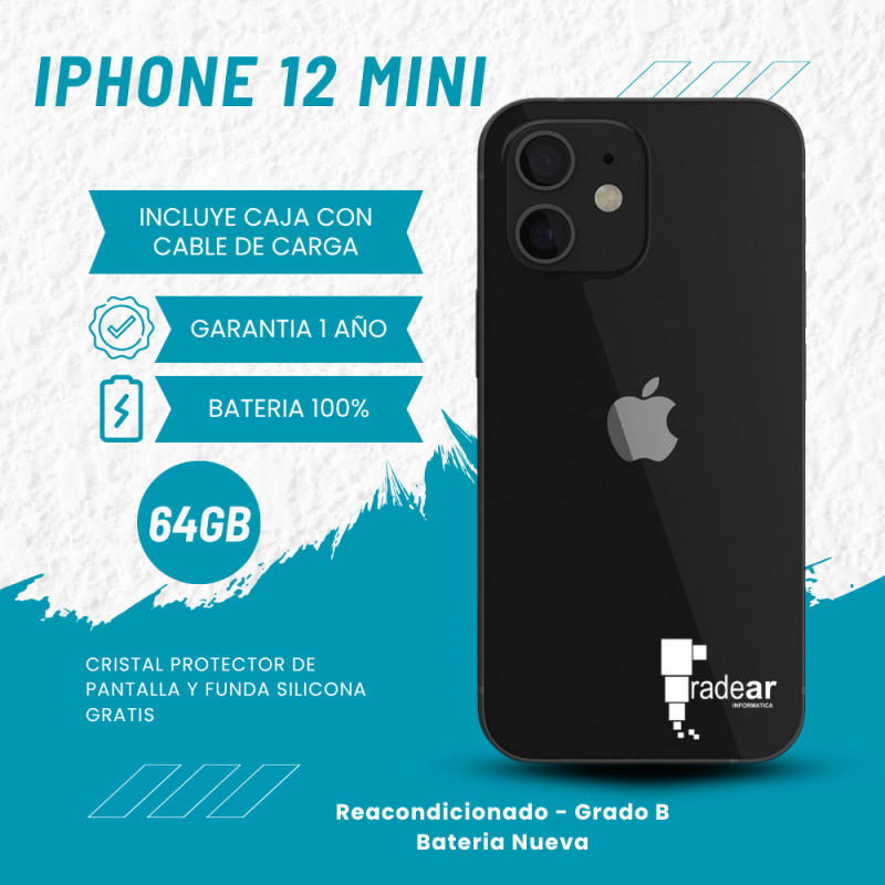 iPhone 12 mini - 64GB Bateria 100% - Reacondicionado, Grado B