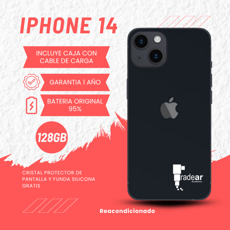 iPhone 14 - 128GB Bateria ORIGINAL 95% - Reacondicionado