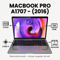 Macbook Pro A1707 (2016) -16/500GB - Core i7 - Reacondicionado